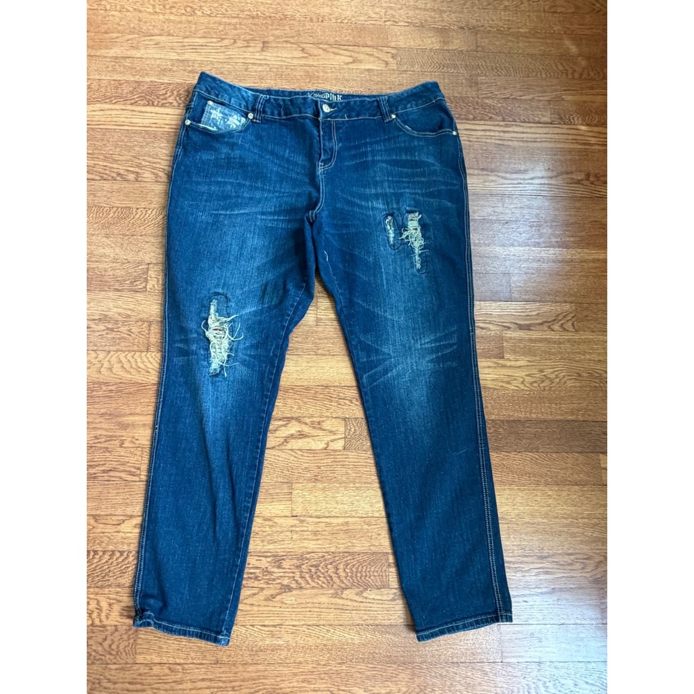 Violet &‎ Pink Distressed Sequin Key Embroidered Jeans Dark Wash Plus Size 24W